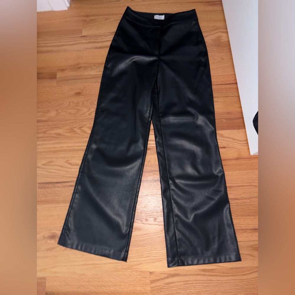 BCBGMaxAzria Black Wide Leg Faux Leather Pants